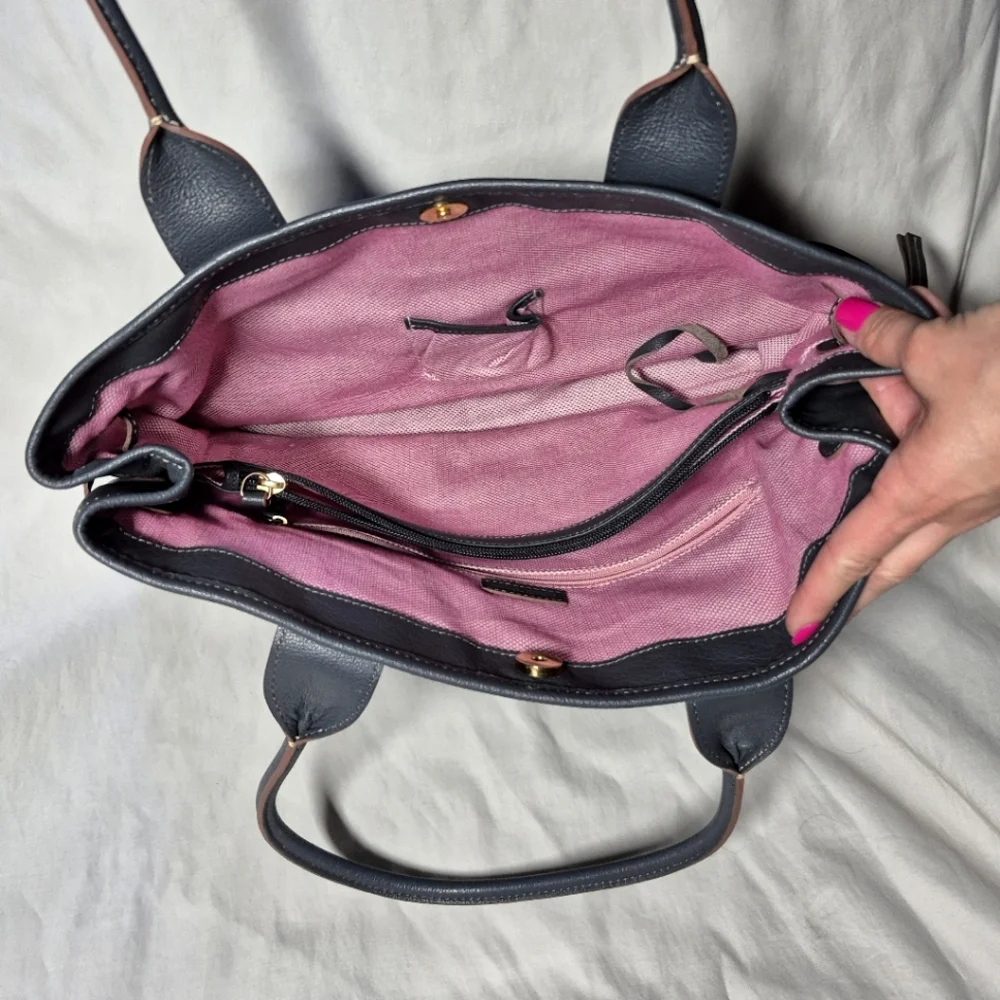 Dooney & Bourke large gray leather Crescent tote shoulder bag purse laptop bag - Picture 8 of 14